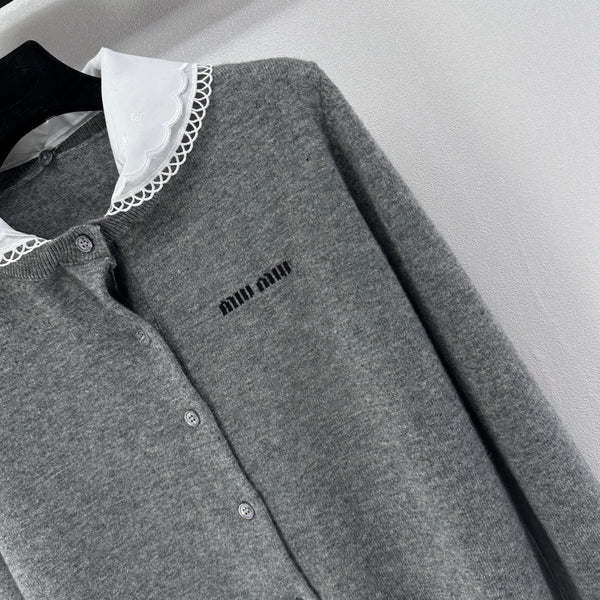 Miumiu 2026 Knit Long-Sleeve Cardigan Grey Wool 349068