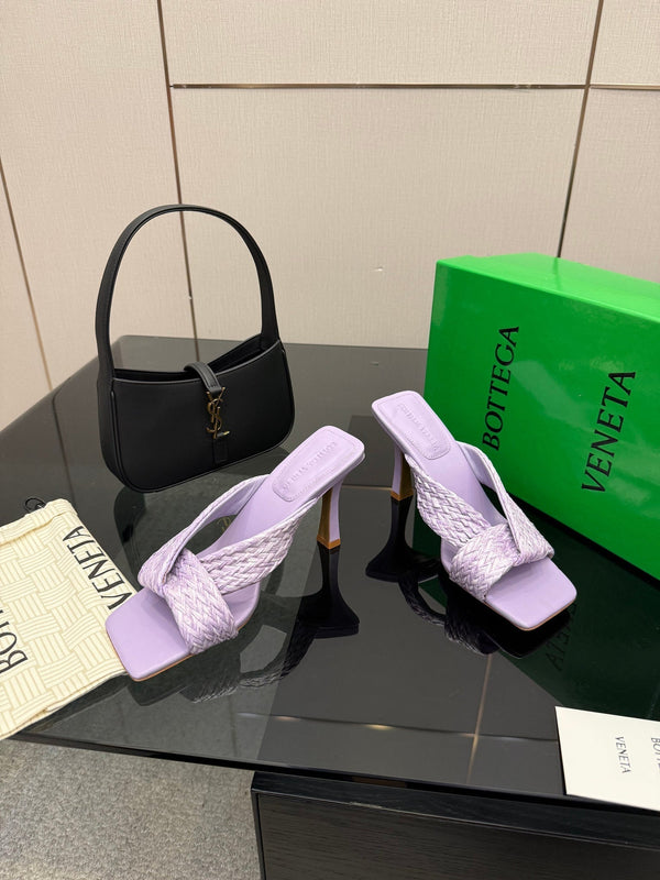 BV 26s Heeled Sandals 9.5cm Light Purple Calfskin Raffia
