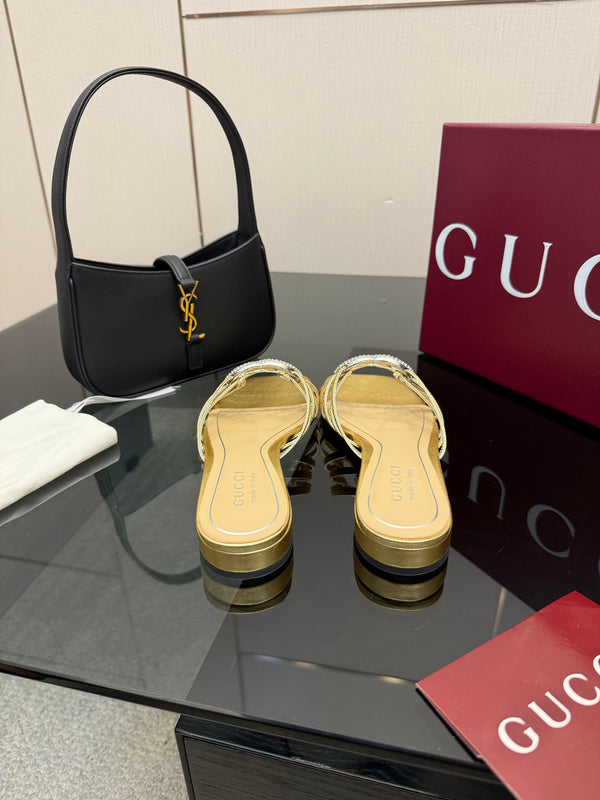 Women's Slide 85mm With Crystal Interlocking G Sliver Leather