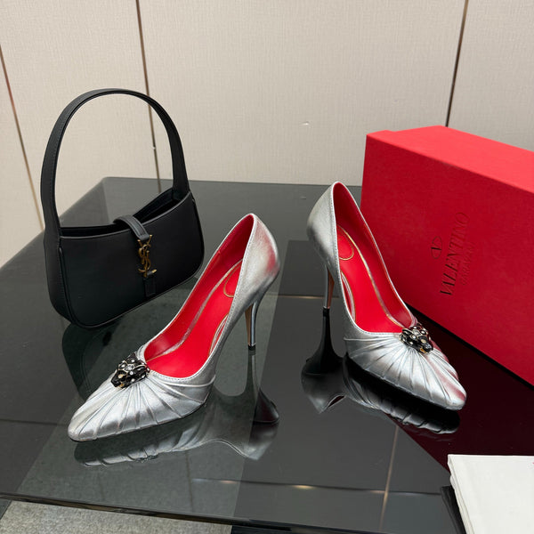 VT Panthea Pumps 105Mm Metallic Silver Goatskin 630180
