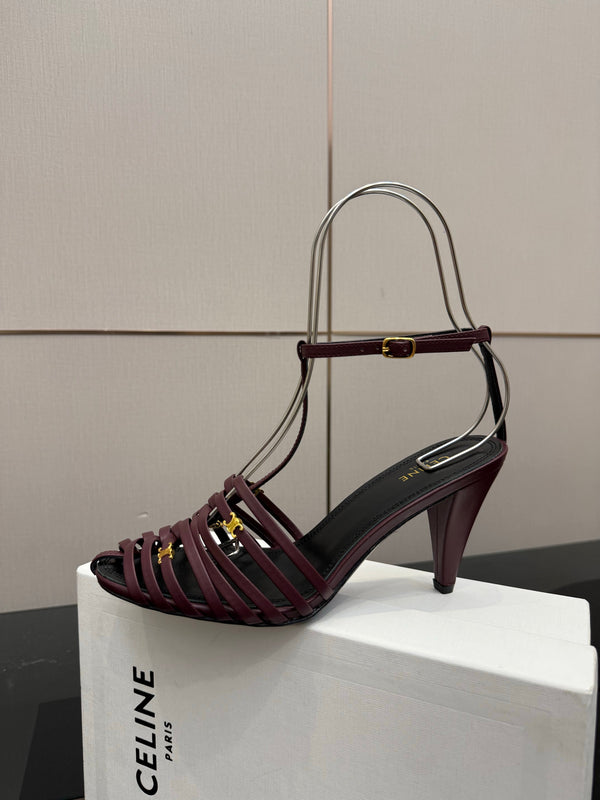 CL Cage Heeled Sandal 9cm Burgundy Calfskin 725648