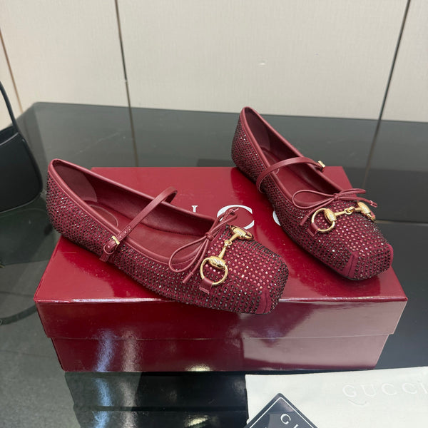 GG Ballerina Flats Square Toe Burgundy Leather 725285