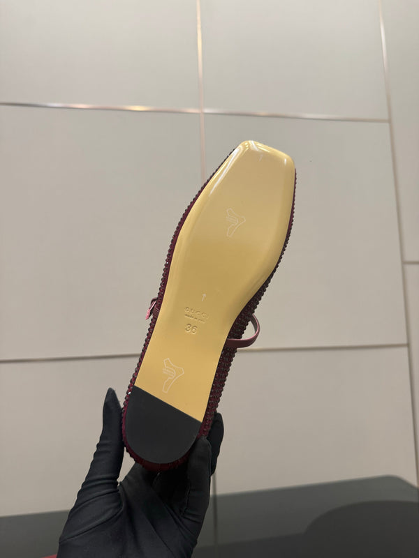 GG Ballerina Flats Square Toe Burgundy Leather 725285