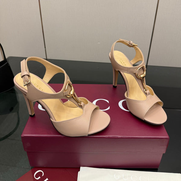 GG G-Buckle High-Heeled Sandals 10.5cm Beige Cowhide 725306