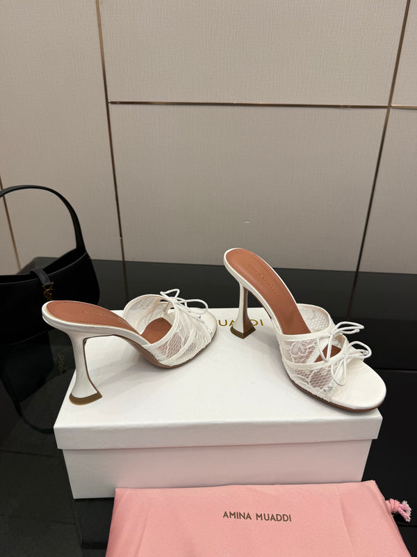 Amina Muaddi Alexa Lace Slipper 95 White Lace 726129