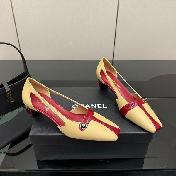 CC 26P Slingback 5cm Beige Red Lambskin Patent Leather 791604