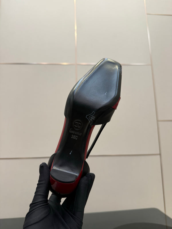 CC 26P Slingback 5cm Red Black Lambskin Patent Leather 791607
