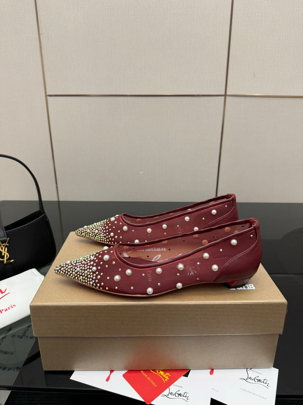 CL Degrastrassina Perla Ballet Flat Burgundy Mesh 828161
