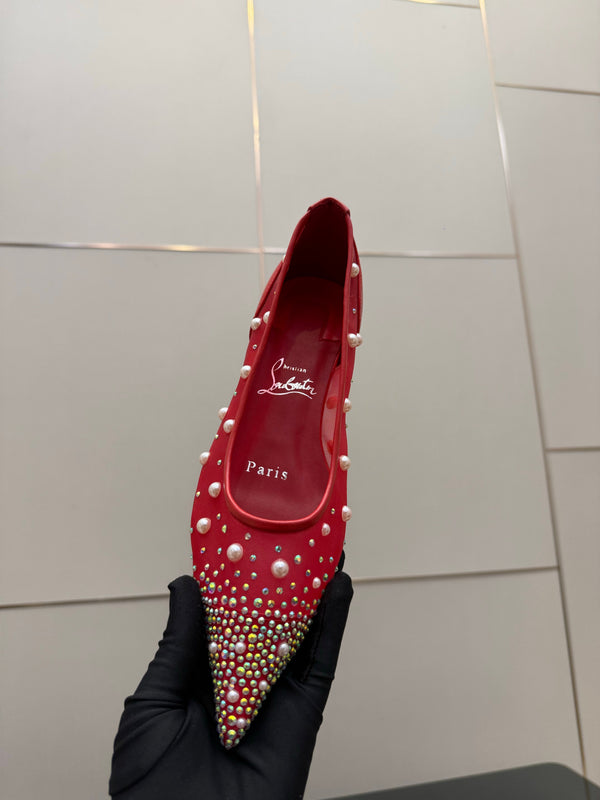 CL Degrastrassina Perla Ballet Flat Red Mesh 828162