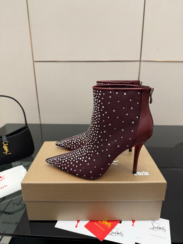 CL 26s Thea Ankle Boots 10cm Burgundy Mesh 828173