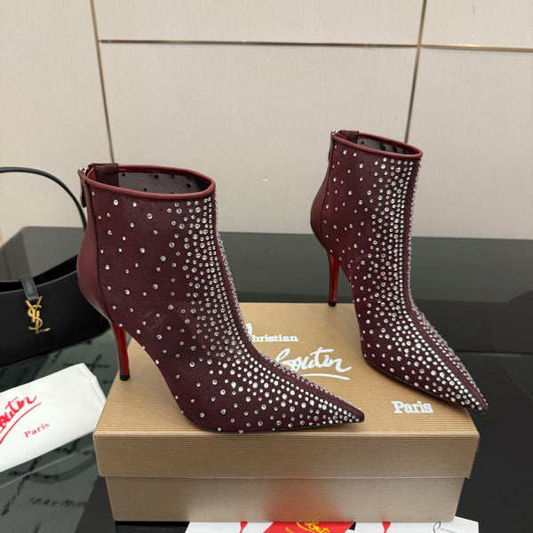 CL 26s Thea Ankle Boots 10cm Burgundy Mesh 828173
