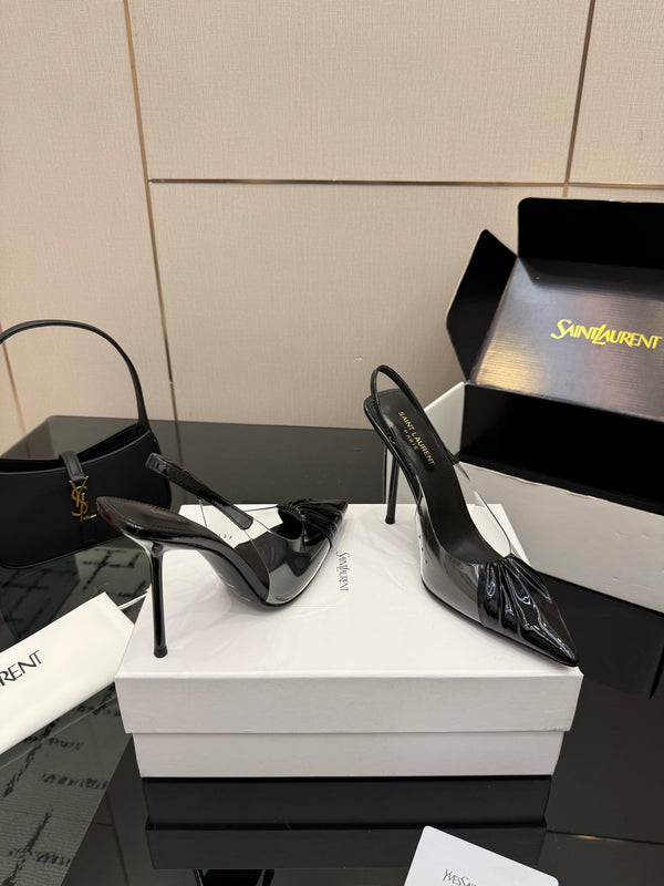 YSL Chica Slingback 10.5cm Black Leather 828238