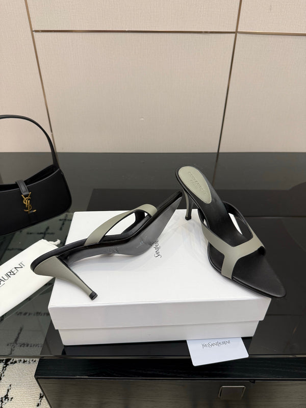 YSL Sandal 9cm Black Grey Cowhide 828248