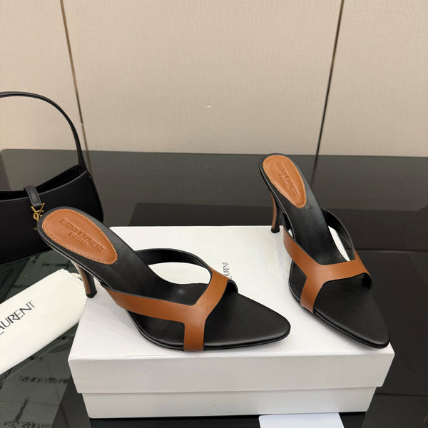 YSL Sandal 9cm Black Brown Cowhide 828249