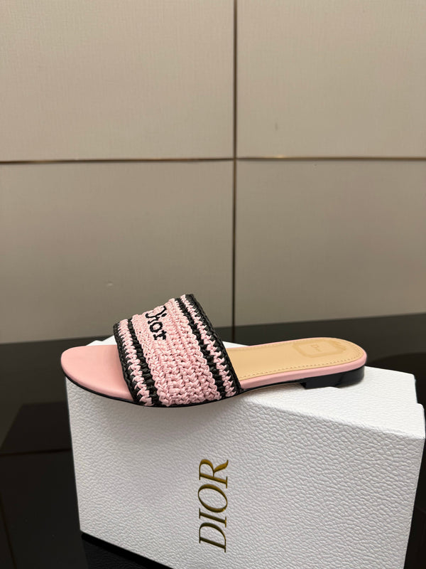CD Dioriviera Woven Slides Pink Fabric Goatskin 828259