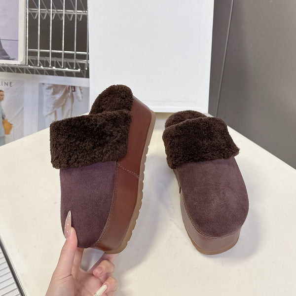 CL 26s Wedge Mules In Plum Brown Suede And Wool