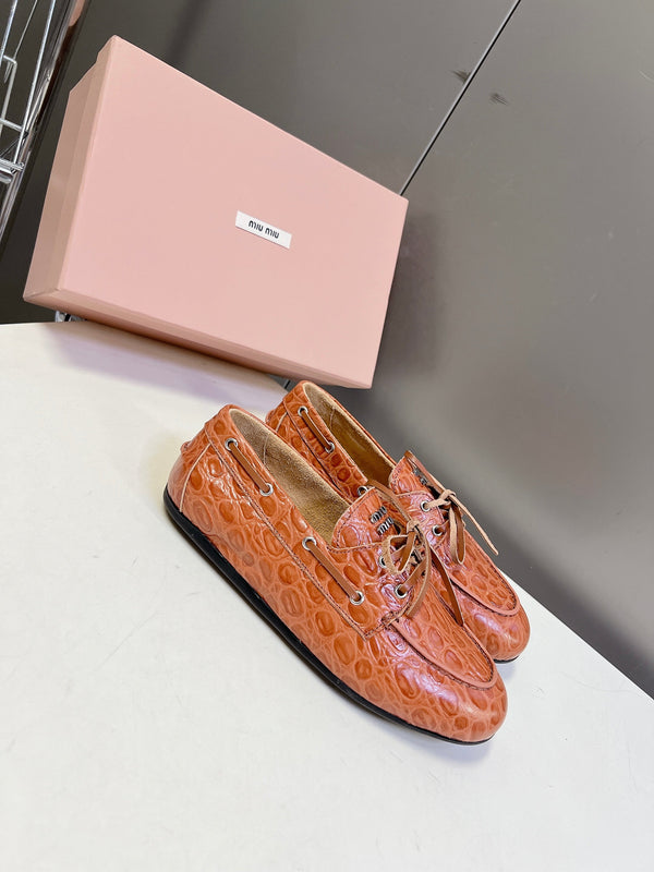 Miu 26s Loafer Brown Croc Embossed Leather 794786