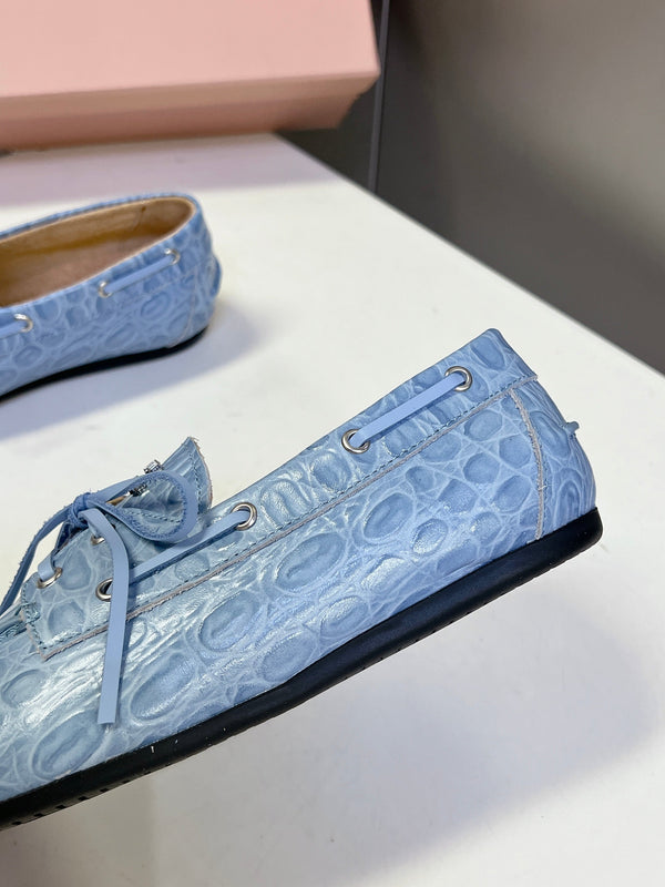 Miu 26s Loafer Light Blue Croc Embossed Leather 794788