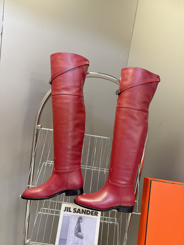 HM 26S Over The Knee Jumping Boots 2.5cm Burgundy Leather 113818