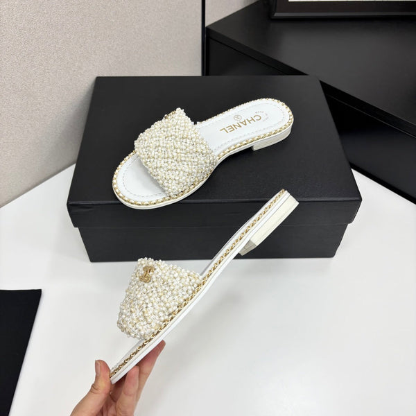 CC 25 Mules Flat Pearl Cord and Lambskin 270770