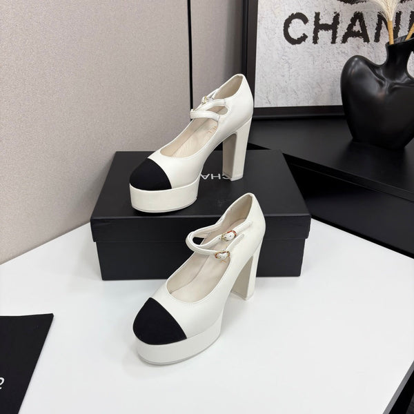 CC 25S Mary Jane Platform 11cm Cream Calfskin Grosgrain