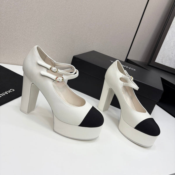 CC 25S Mary Jane Platform 11cm Cream Calfskin Grosgrain