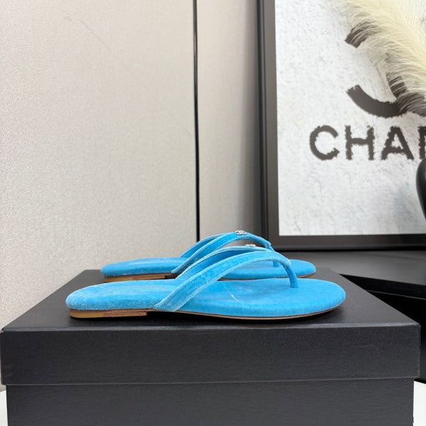 CC Crystal Logo Thong Sandal Sky Blue Velvet 352479