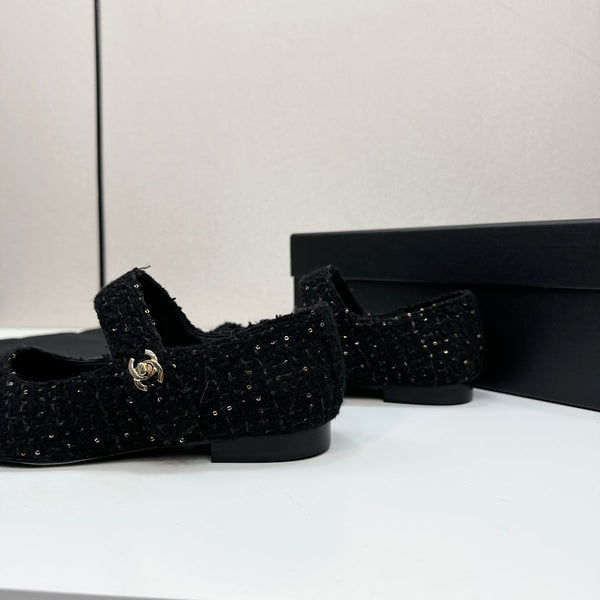 CC25 Mary Janes Black Tweed And Cowhide 352507