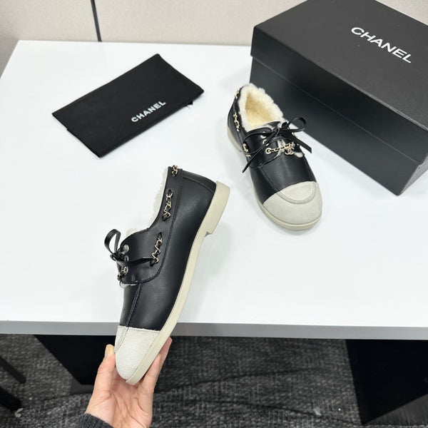 CC 26s Loafers Flat Black Leather Suede Fur 109153