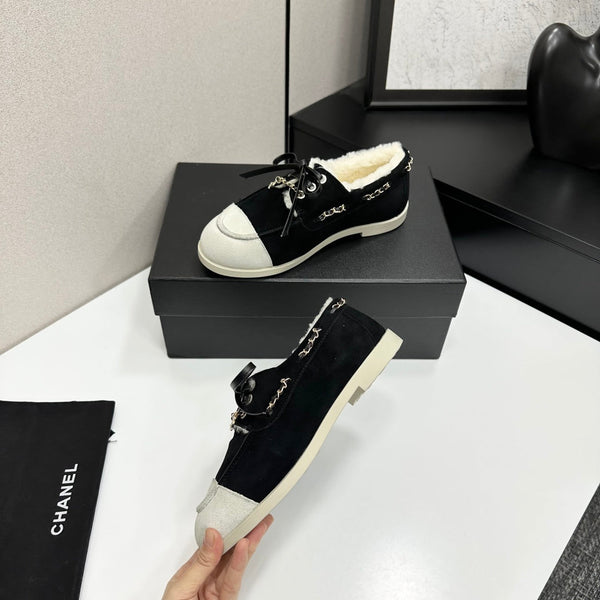 CC 26s Loafers Flat Black Suede Leather Fur 109156