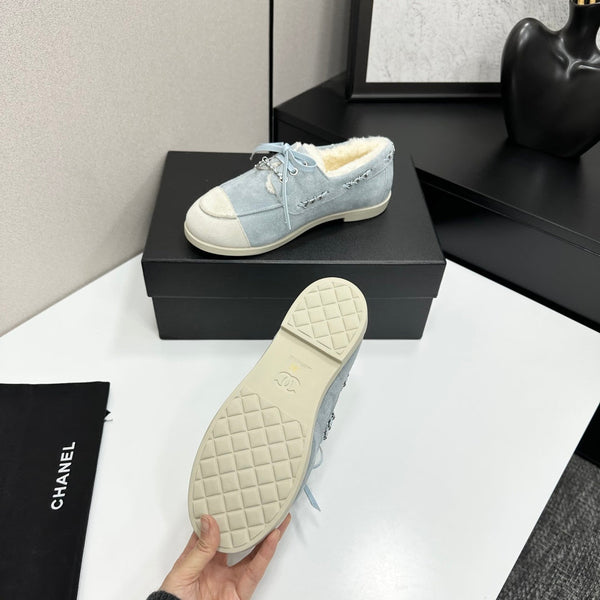 CC 26s Loafers Flat Light Blue Suede Leather Fur 109157