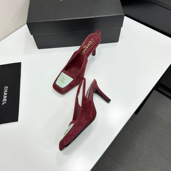 CC Block Slingback Burgundy White Suede 743250