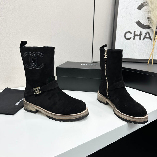 CC 26s Biker Mid-Calf Boots Black Suede 986136