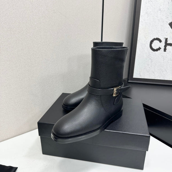 CC 26S Buckle Botines 3cm Black Grained Leather 109272