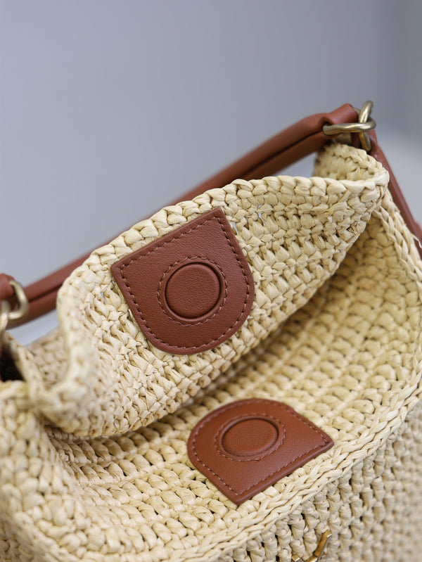 Prada Gaby Bucket 17cm Brown Beige Raffia Leather GHW