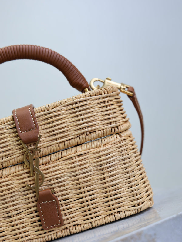 Prada Gaby Vanity Bag Beige Brown Raffia Leather