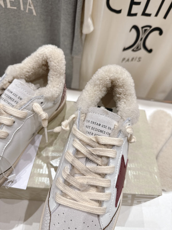 Golden Goose 2025 Wool-Lined Dirty Sneaker Ivory mix Red Cowhide 491638