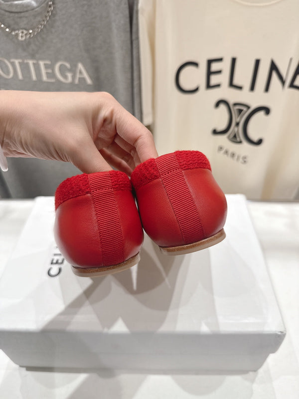 CL  26s Ballet Flats In Red Calfskin With Bow