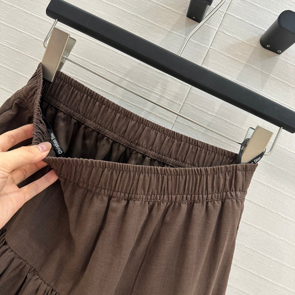 CD Pleated Long Skirt Brown Linen