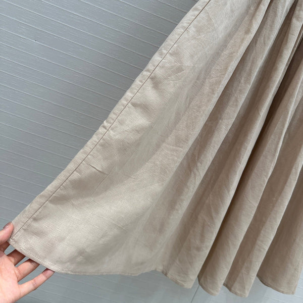 CD Pleated Long Skirt Beige Linen