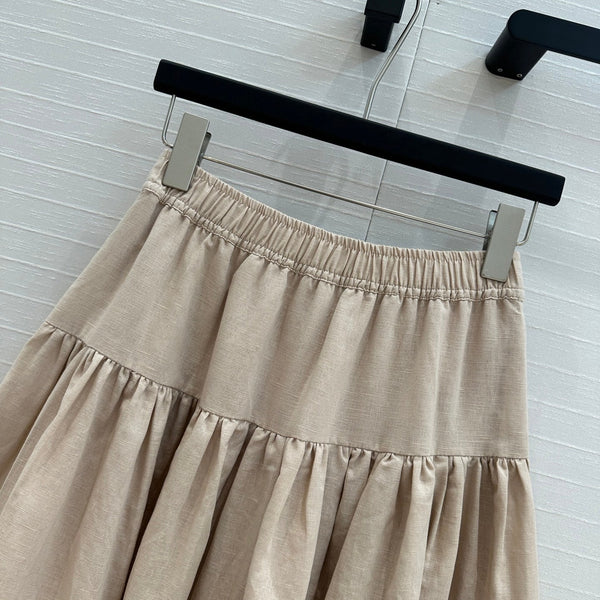 CD Pleated Long Skirt Beige Linen