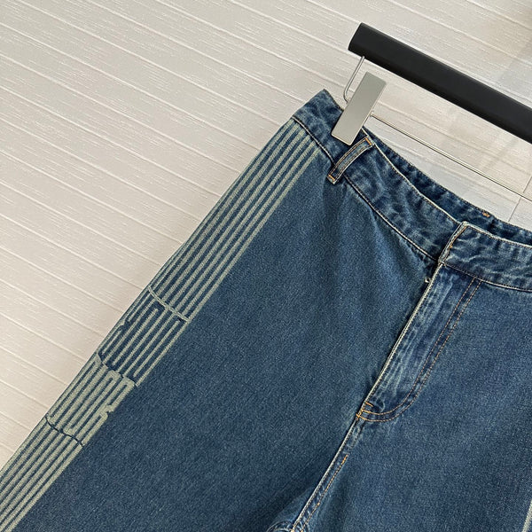CD Stripe Straight Jeans Blue Cotton