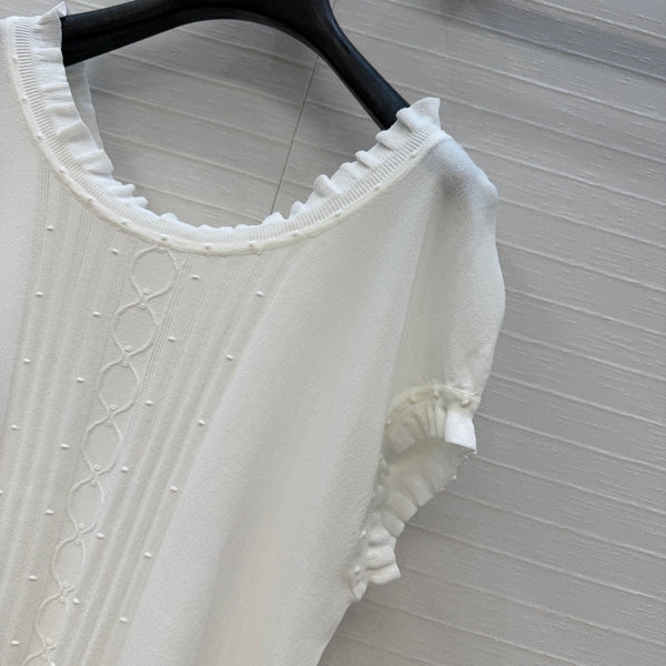 HM Short-Sleeve Sweater With Ruffled Details White Modal Nylon