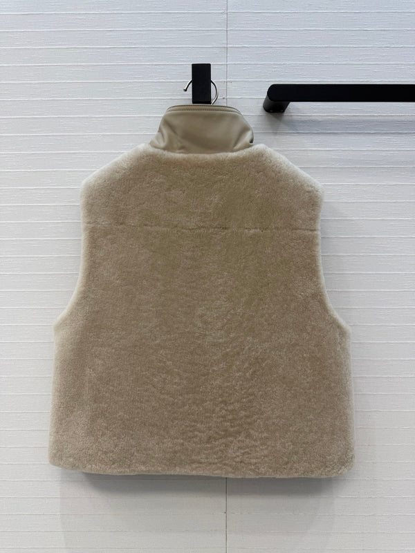 HM 26s Sleeveless Short Vest Beige Fabric & Fur 428595