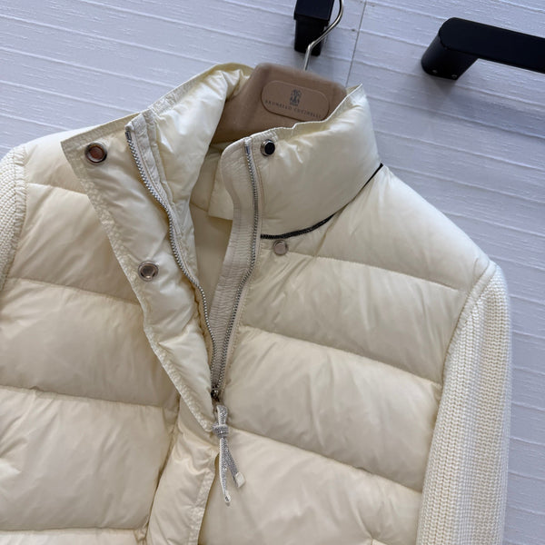 BC 26s Knit Sleeves Down Jacket Off White Nylon Wool 428572