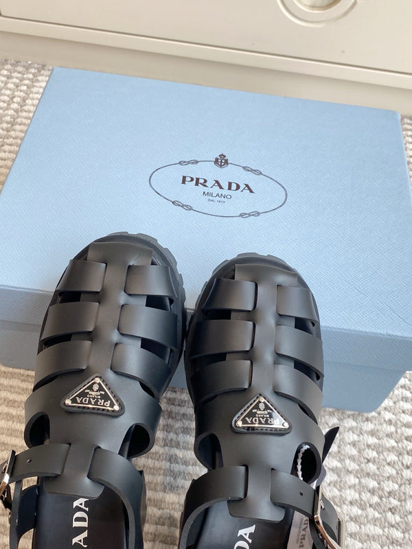 Prad 26s Fisherman Platform Sandals 8.5cm Black Leather 122234