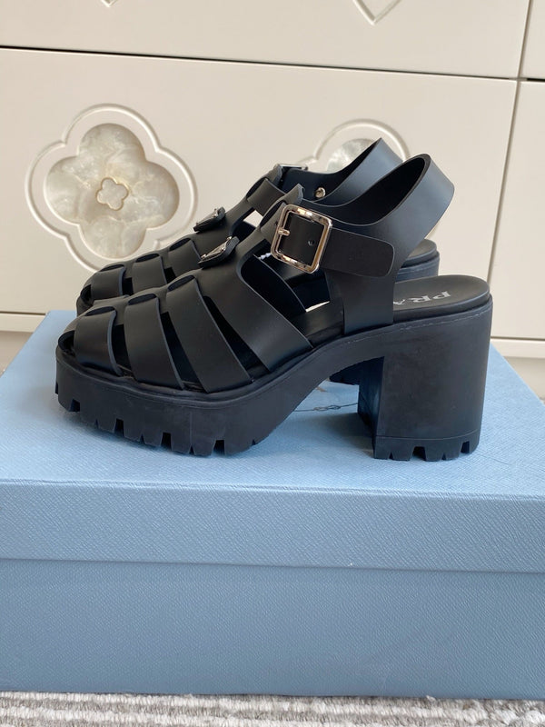 Prad 26s Fisherman Platform Sandals 8.5cm Black Leather 122234