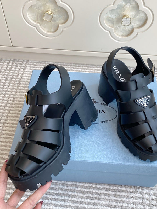 Prad 26s Fisherman Platform Sandals 8.5cm Black Leather 122234