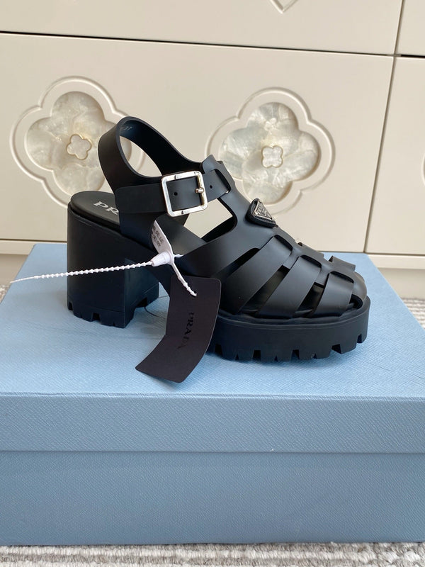 Prad 26s Fisherman Platform Sandals 8.5cm Black Leather 122234