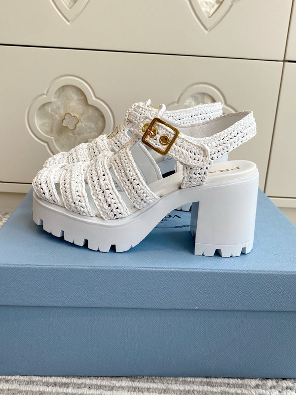Prad 26s Fisherman Platform Sandals 8.5cm White Raffia 122237